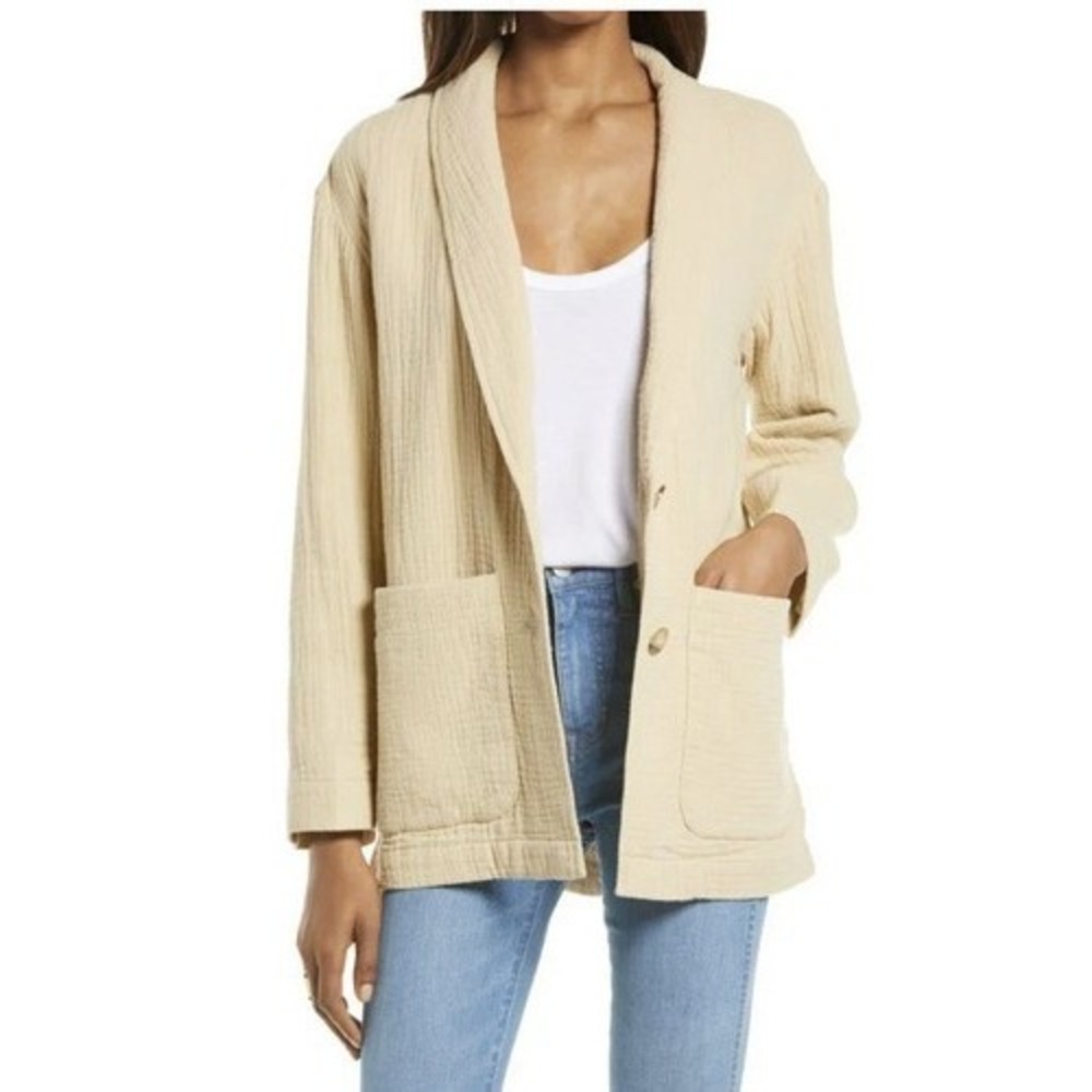 Madewell Dorset Super Soft Lightspun Blazer S Beige Cotton Gauze Utility Layer